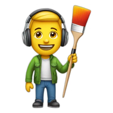 man with a colourful paintbrush in his hand and headphones on his head sticker