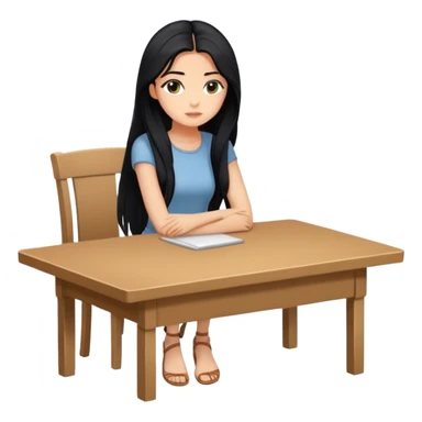 White girl full body sitting at table with black hair looking away sticker