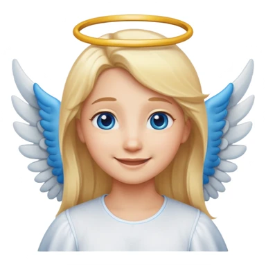 angel emoji blonde hair, blue eyes and smiling, larger wings with darker outline on them and bigger smile and more smiley eyes sticker