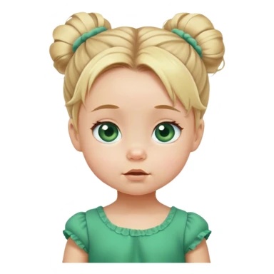 Blond baby girl with messybun  blue eyes green dress blue eyes sticker