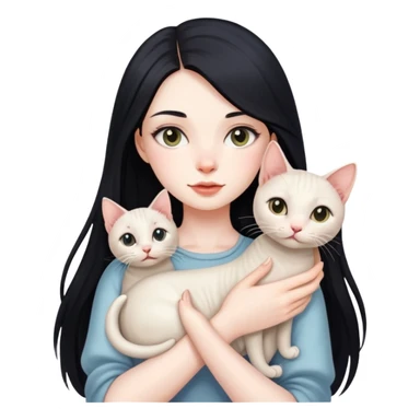 beautiful girl with long black hair holding a hairless cat sticker