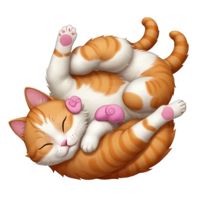 ginger and white small cat eyes closed lying down upside down with paws stretched out straight in different directions sticker