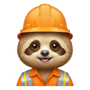 cute baby sloth head, orange hard hat, no body sticker