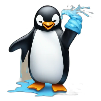 penguin drawing a grafitty sticker