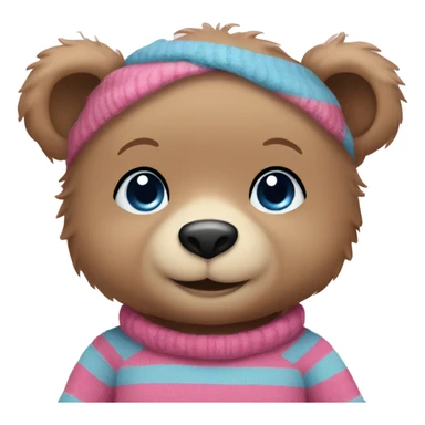 baby bear waering pink and blue stripe sweater sticker