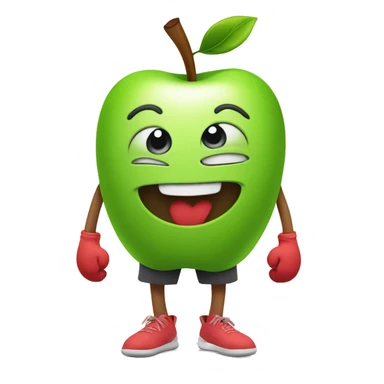 Apple in gym shorts with cartoon arms and legs smiles at the camera.  sticker