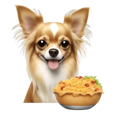 Long haired chihuahua eating ppl food sticker