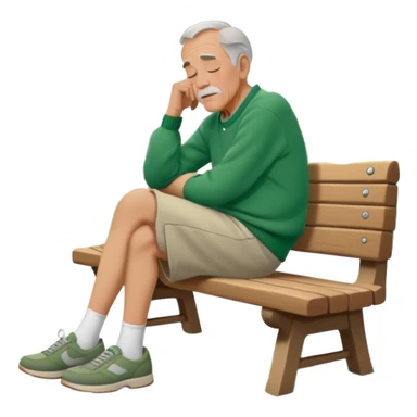 Old Man sleeping sideways on bench in green sweater, light brown shorts, and grey shoes with Disneyland in background sticker