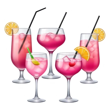 four glasses of cocktails that are happy, one is pink sticker
