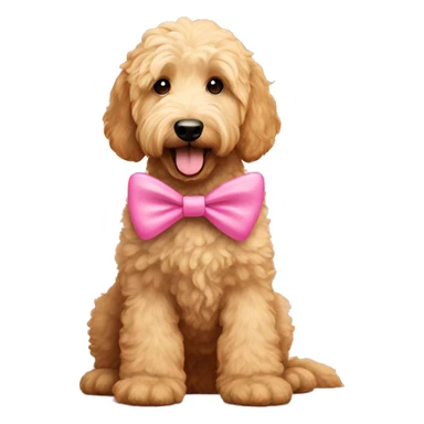 Golden doodle with a pink bow on puppy ￼ sticker
