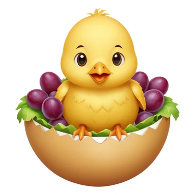 Chick in egg with salad around it (w cut grapes in it) sticker
