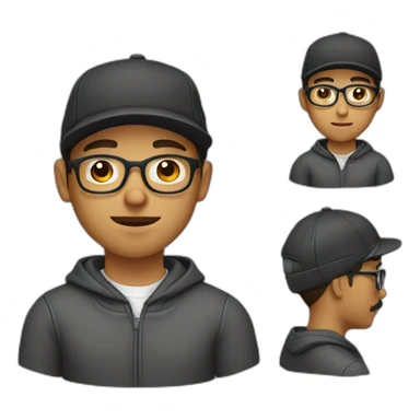 A young man with glasses and cap and hoodie and mustache  sticker