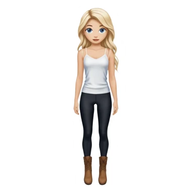 2yk Blonde model silk balayage long hair herringbone braid women with blue eyes wearing White Spaghetti top and black Leggins and Boots with heels sticker