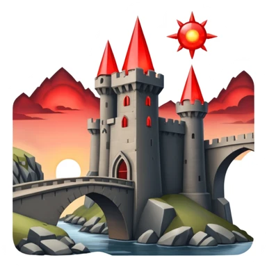 Evil Fortress witch Red Beacon shooting into sky and bridge, two towers sticker