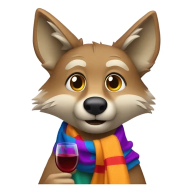 coyote with scarf and wine sticker