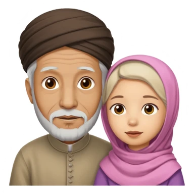 Old Muslim man with little girl sticker