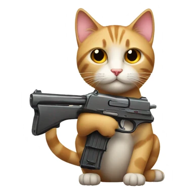 cute cat with heart in one hand and gun in other hand sticker