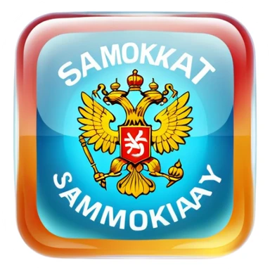 Russian Samokat delivery company logo on a transparent glass square rounded block sticker