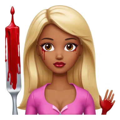 Brown skin blonde hair barbie with blood sticker