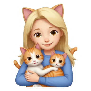 A cute girl hugging a cute cat sticker