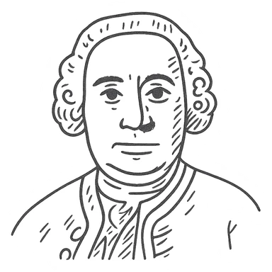 a hand drawn black outline portrait of philosopher David Hume with similar-sized eyes based a famous portrait of him sticker