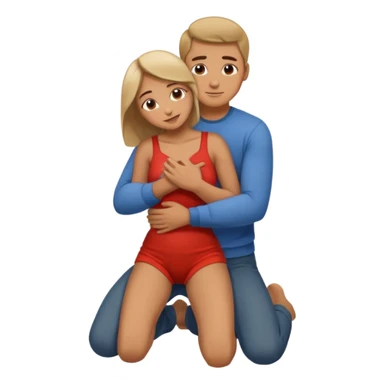 man on knees, facing standing woman, hugging her waist sticker