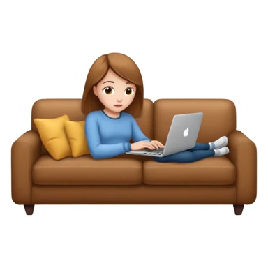 A girl is working with a laptop while lying on the sofa sticker