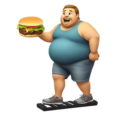 Fat guy eating a cheeseburger while on a pogo stick sticker
