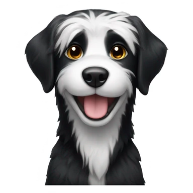 A black dog with white fur smiling sticker