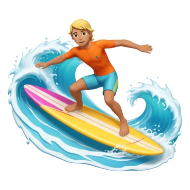 cute surfer riding big ocean waves, dynamic action pose, splash water, colorful surfboard, tropical vibe, 3D cartoon, mobile game icon style, bright colors, soft shadows, clean background, no text, no watermark sticker