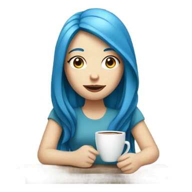 white skin girl with blue long hair drinking coffee sticker