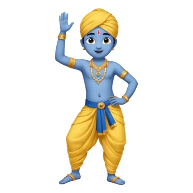 Kid Krishna, dancing, wearing yellow dhoti, blue skin sticker