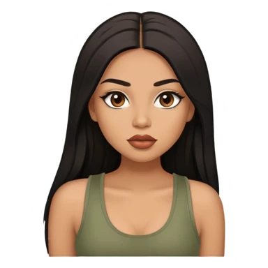 light brown skin tone, very beautiful woman, with big plump lips, long long lashes, black straight long hair, brown eyes, sage tank top sticker