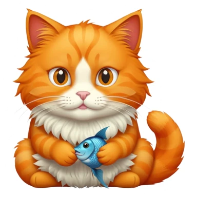orange cat sitting and eating a fish sticker