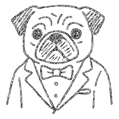pug in a tuxedo, hand drawn outlined icon sticker