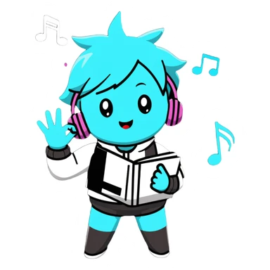 Vocaloid Xydrick, performing on stage with musical notes sticker