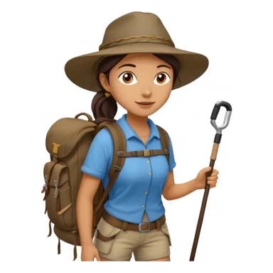 women, long dark brown hair in ponytail with wide brim hiking hat. Walking with backpack and trekking poles.  She is a pilgrim on the Camino Frances on her way to Santiago de Compostela sticker