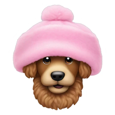 Einen Pudel der einen pinken Wintermantel trägt der weiße pomel vorne hat  sticker