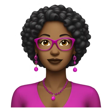 black women with earrings with fuchsia glasses with long black curly hair sticker