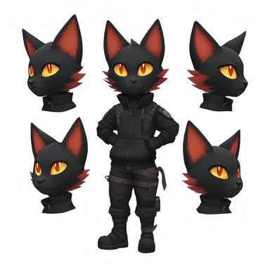 Edgy Shy Anthro Ninja boyish cool pretty dark black Litten-Pokémon-cat-fursona-animal techwear sticker