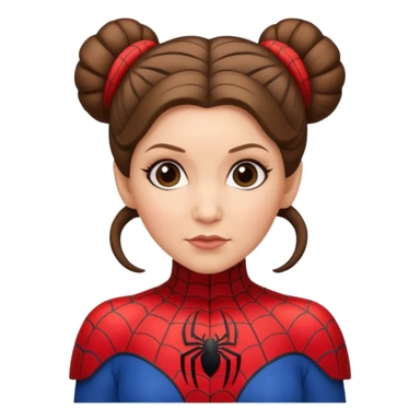 Princess Leia with iconic hair buns wearing a Spiderman suit, emoji style sticker