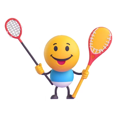 3D smiley emoji, round shape, holding lacrosse stick and ball, sporty face, transparent background (lacrosse) sticker