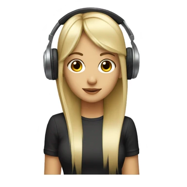 blonde dj girl straight hair with headphones and bangs and brown eyes emoji sticker