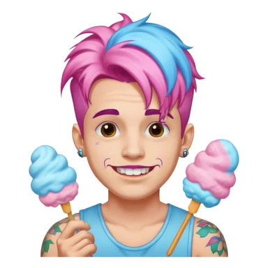 happy colorful haired man made out of cotton candy with braces and tattoos and just face not holding anything sticker
