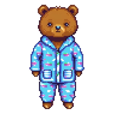 bear in pajamas, pixel art style, pixel art, cute, cozy, nightwear sticker