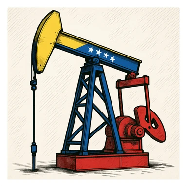 Сгенерируй мне нефтекачалку на однородном фоне, расскрашенную во флаг венесуэлы, в стиле японского комикса sticker