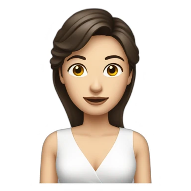 Brunette woman in a white dress talking to a camera sticker