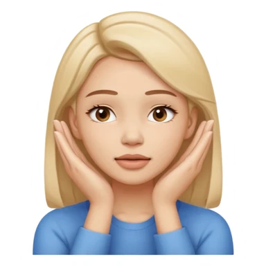 Simple emoji of a woman touching her face with both hands, hands pressing on cheeks and jaw, clear facial exercise with hands, easy to understand, simple icon, no beauty, no makeup, no medical elements
 sticker