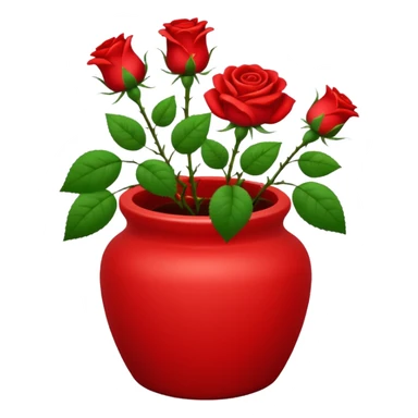 Scarlet red ceramic pot, very short and cylindrical, with red roses. sticker