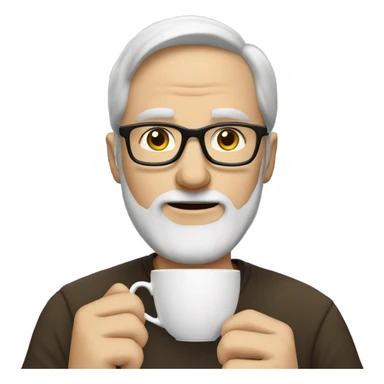White man with brownish gray beard with glasses sipping tea sticker